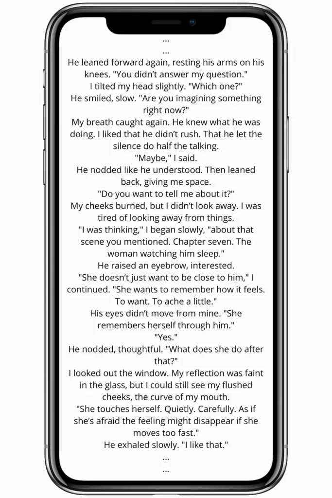 Mobile preview of a sensual train erotica story for her – featuring intimate dialogue between two strangers.