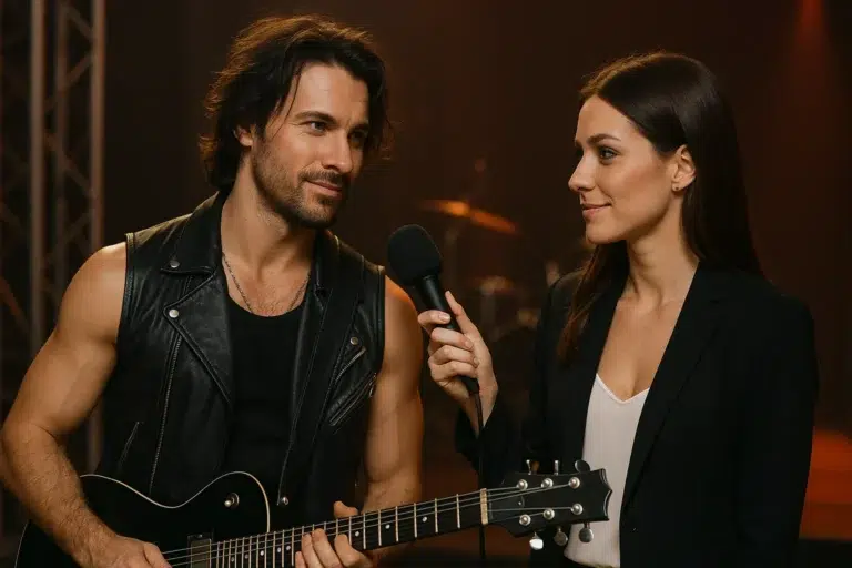 Rock Star Roleplay Story for Couples – Sexy guitarist and female reporter in backstage interview