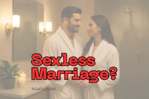 Couple in bathrobes looking at each other with warmth – concept of sexless marriage and rebuilding intimacy.