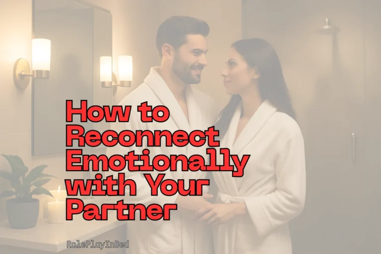 Couple in bathrobes looking into each other’s eyes with warmth and closeness, showing how to reconnect emotionally with your partner.