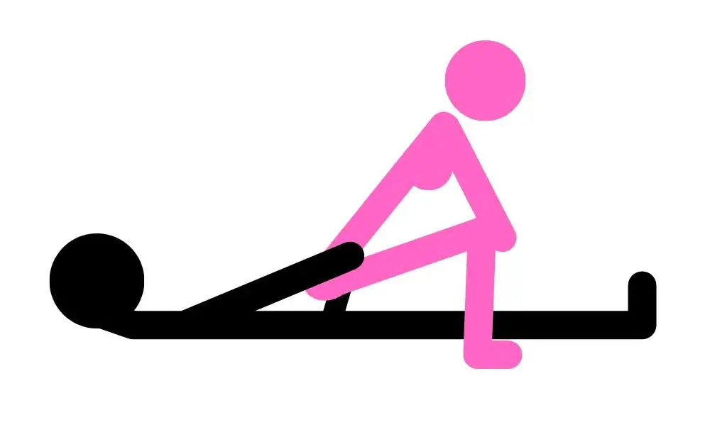 Illustration of a couple in the reverse cowgirl position with the woman on top facing away from the man