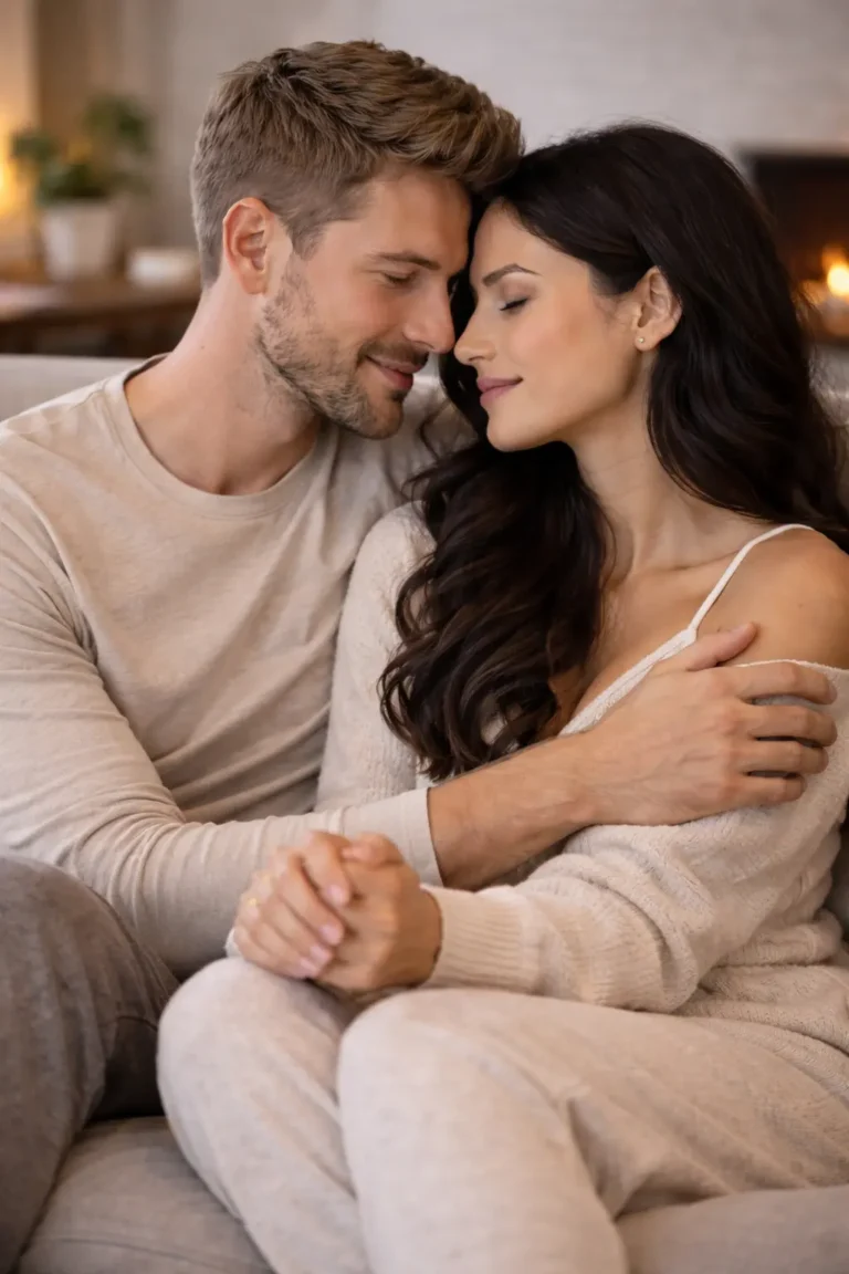 Guided intimacy for couples sharing a calm, close moment together on the couch